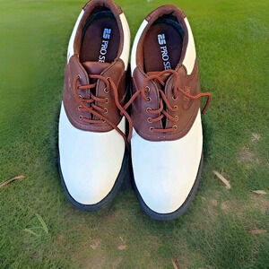Pro Select Golf Shoes Brown White Leather Mens Size 8.5